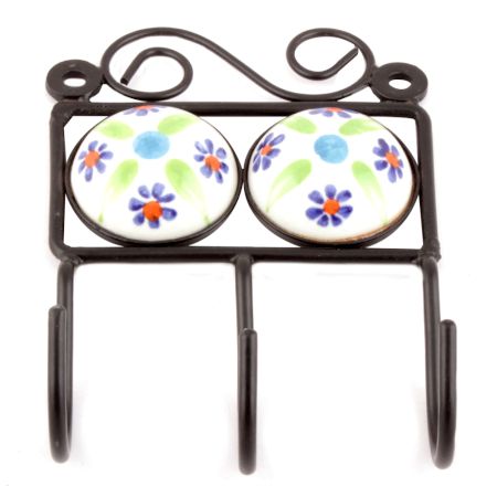 White Blue Tiny Flower Tiles Hooks